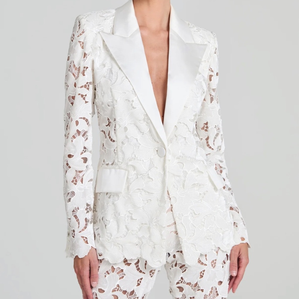 NADINE MERABI White Floral Lace Blazer